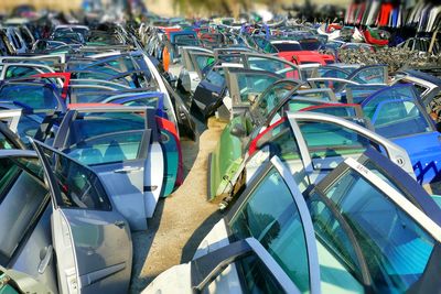 High angle view of cars in parking lot