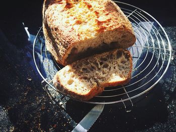 Close-up of bread in plate on table