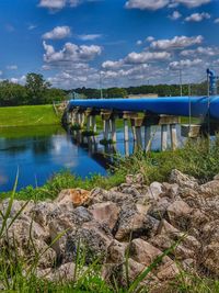 Bridge over river against sky