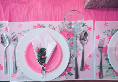 High angle view of various food on table