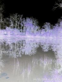 Digital composite image of trees by lake against sky