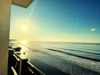 Scenic view of sea against clear sky during sunset