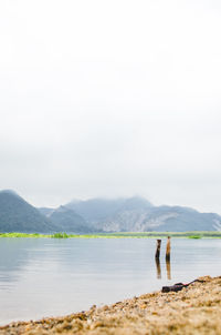 People standing on beach against sky