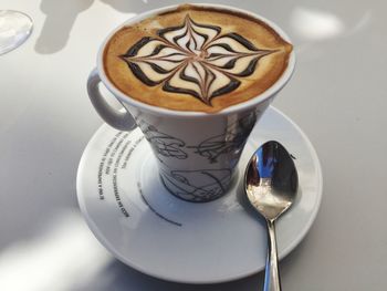 High angle view of coffee on table