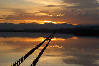 Scenic view of lake against sky during sunset