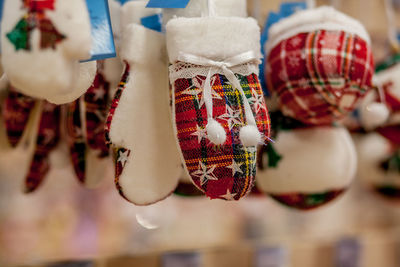 Close-up of christmas decoration hanging at shop