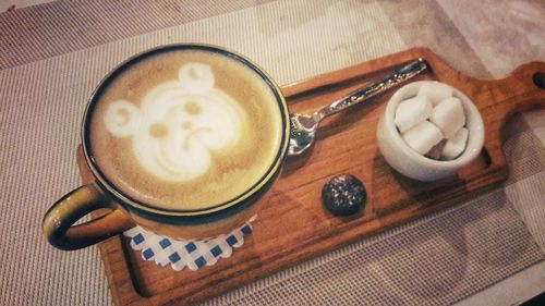 High angle view of coffee on table