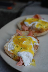 Close-up of breakfast served in plate