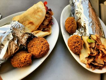 High angle view of breakfast on table