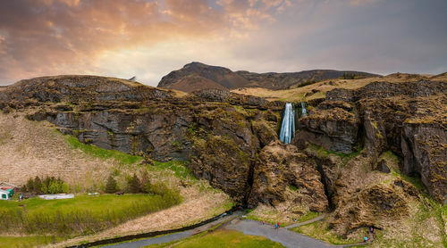 Aerial view of the seljalandsfoss - located in the south region in iceland