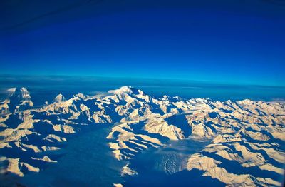 Scenic view of sea against clear blue sky