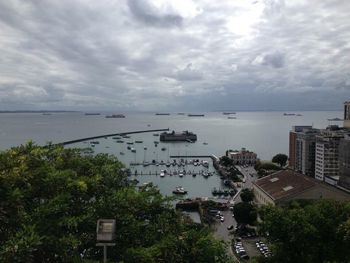 High angle view of sea against cloudy sky