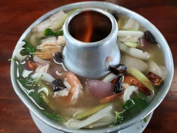 High angle view of food in bowl on table