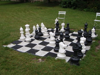 Full frame shot of chess board in park