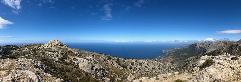 Panoramic view of landscape against blue sky