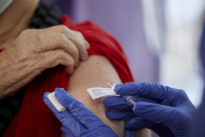 Close-up of coronavirus vaccination