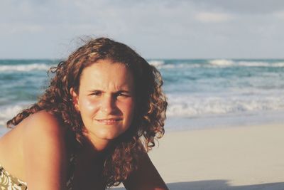 Portrait of a young woman in sea