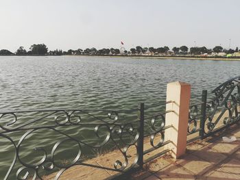 Scenic view of lake against clear sky