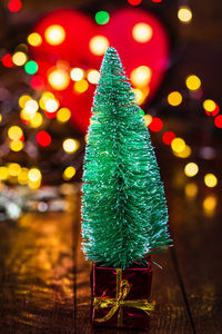 Close-up of illuminated christmas tree at night