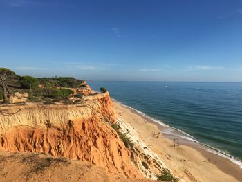 Scenic view of sea against blue sky