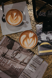 High angle view of coffee on table