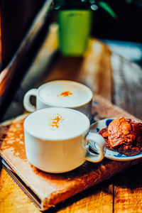 Close-up of dessert served on table