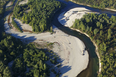 Aerial photo of gravel bars on the drava river