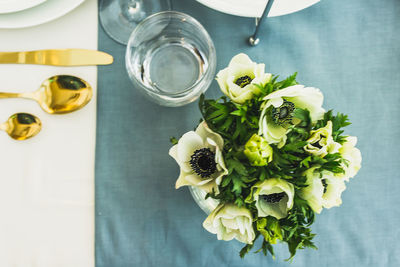 High angle view of rose on table