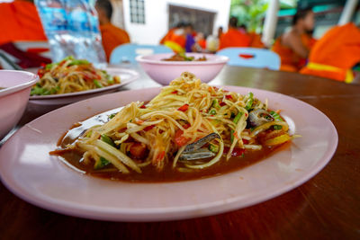 Close-up of food served in plate