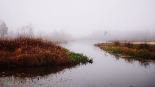 View of lake in foggy weather