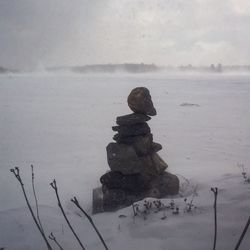 Scenic view of sea against sky during winter