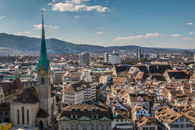 High angle view of buildings in city