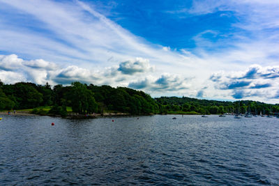 Scenic view of bay against sky