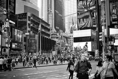 People walking on city street