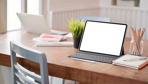Tilt image of laptop on table