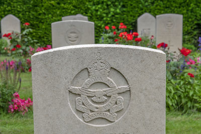 View of cross in cemetery