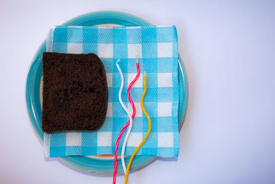 High angle view of ice cream over white background