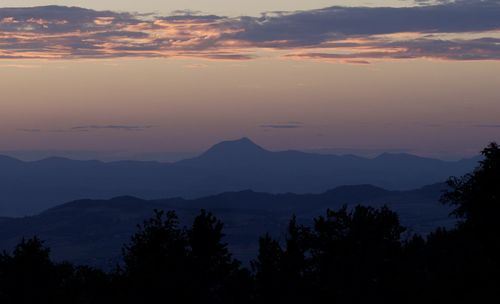 Scenic view of silhouette mountains against sky during sunset