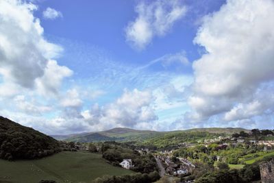 Scenic view of green landscape against sky