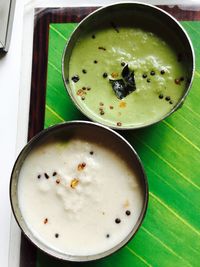 High angle view of soup on table