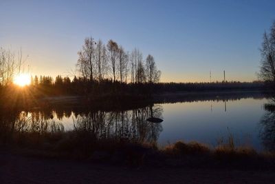 Scenic view of calm lake at sunset