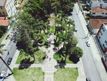 High angle view of street amidst buildings in city