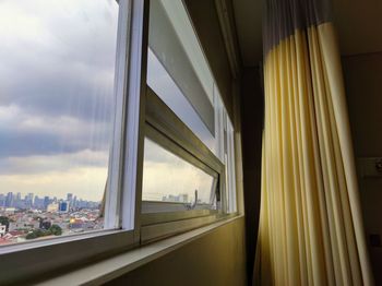 View of city through window