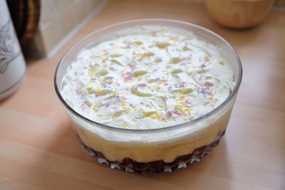 Close-up of dessert on table