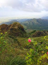 Scenic view of mountain against cloudy sky