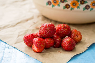 Close-up of strawberries on table