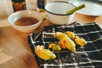 Close-up of tea served on table
