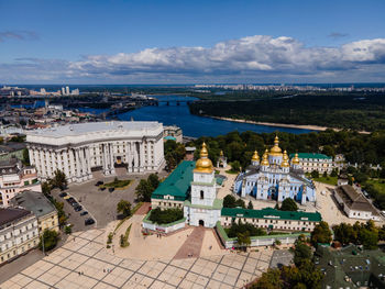 High angle view of buildings in city