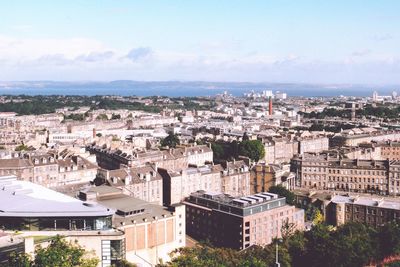 High angle view of buildings in city