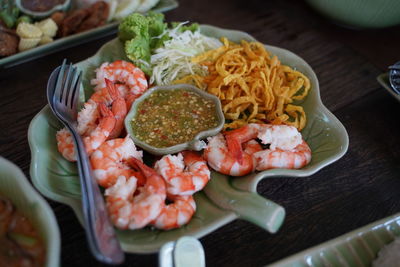 High angle view of food in plate on table